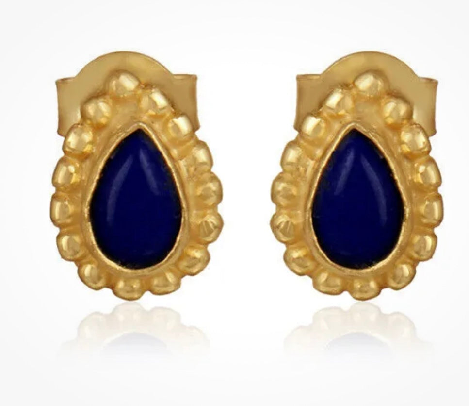 Petite Pear-Shaped Lapis Lazuli Gemstone Stud Earrings