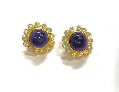 Purple Tanzanite Gemstone Gold Stud Earrings 1”
