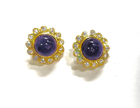 Purple Tanzanite Gemstone Gold Stud Earrings 1”