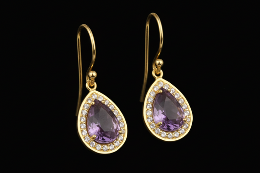 Light Purple Amethyst and White Topaz Gemstone Earrings 1”