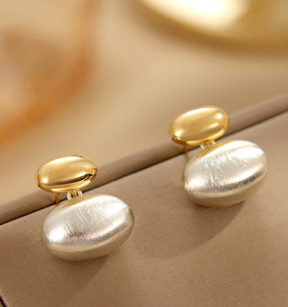 Two-Tone Gold and Silver Pebble Stud Earrings