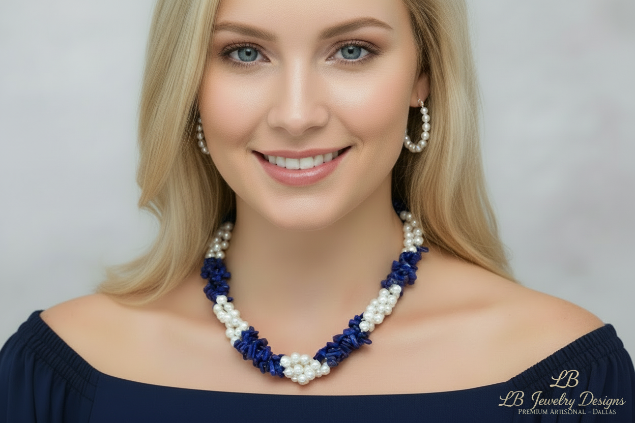 Lapis Lazuli & Freshwater Pearl Triple-Strand Statement Necklace