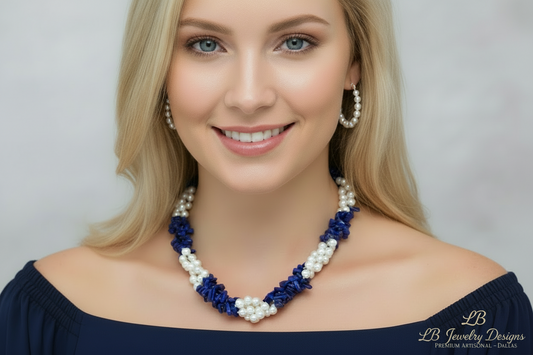 Lapis Lazuli & Freshwater Pearl Triple-Strand Statement Necklace