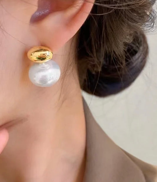 French Silver and Gold Vermeil Pearl Pebble Earrings