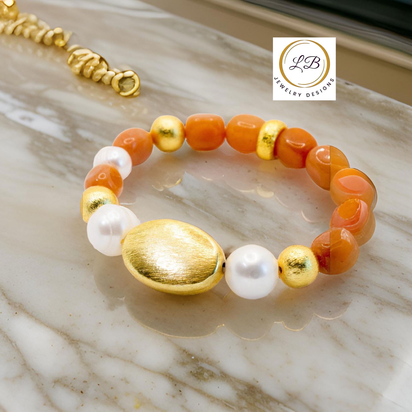 Aventurine & Baroque Pearl Gemstone Brushed Gold Vermeil Beaded Bracelet