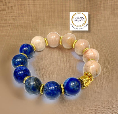 Lapis Lazuli & Ivory Jade Gemstone Statement Bracelet