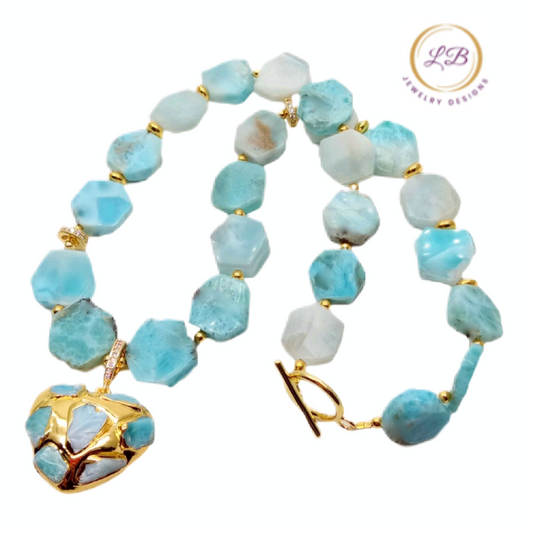 Caribbean Blue Larimar Gemstone Pendant Necklace 18