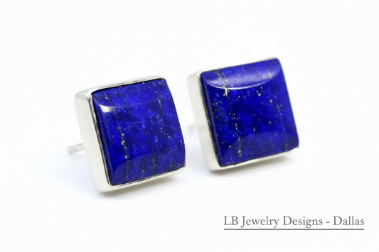 Lapis Lazuli Square Studs - Sterling Silver
