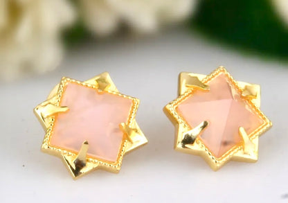 Light Pink Rose Chalcedony Pyramid Stud Earrings