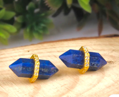 Lapis Lazuli Pencil-Cut Gemstone Stud Earrings