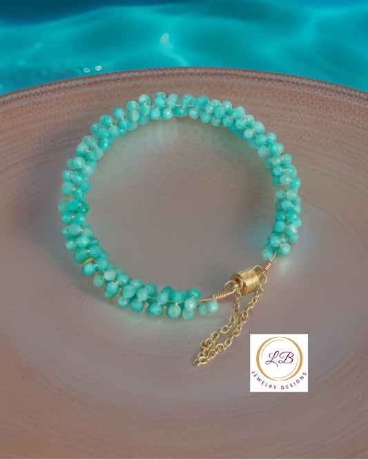 Blue Larimar Gemstone Bracelet with Magnetic Clasp