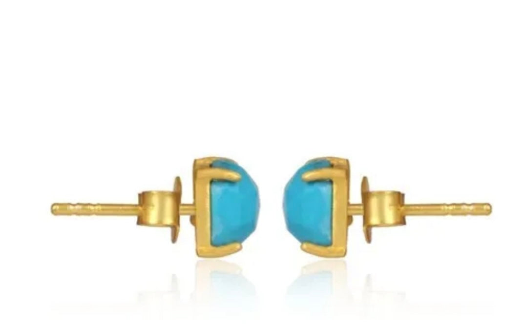 Petite Cushion-Cut Turquoise Gold Stud Earrings
