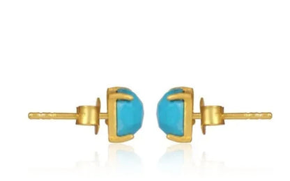 Petite Cushion-Cut Turquoise Gold Stud Earrings