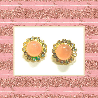 Light Pink Quartz Gemstone Gold Stud Earrings