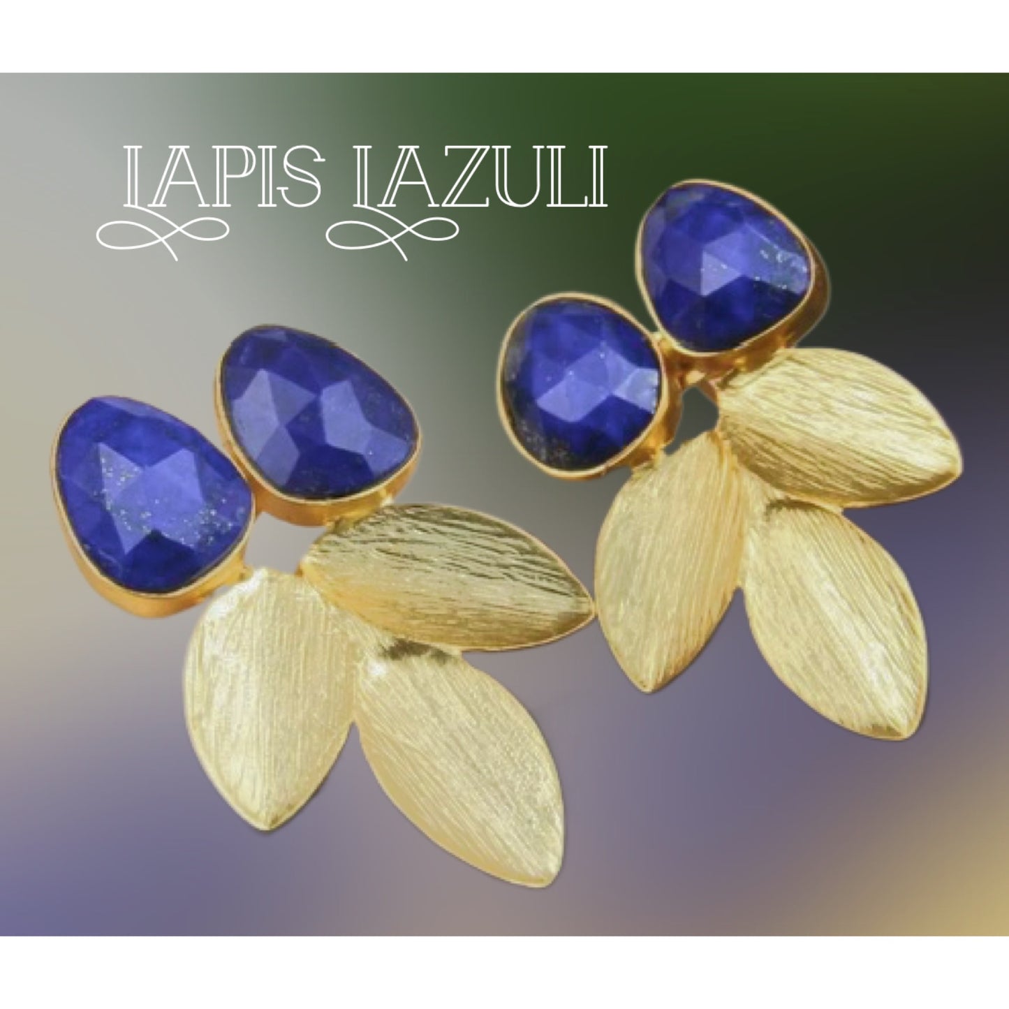 Lapis Lazuli and 18k Brushed Gold Vermeil Statement Earrings 1.5”