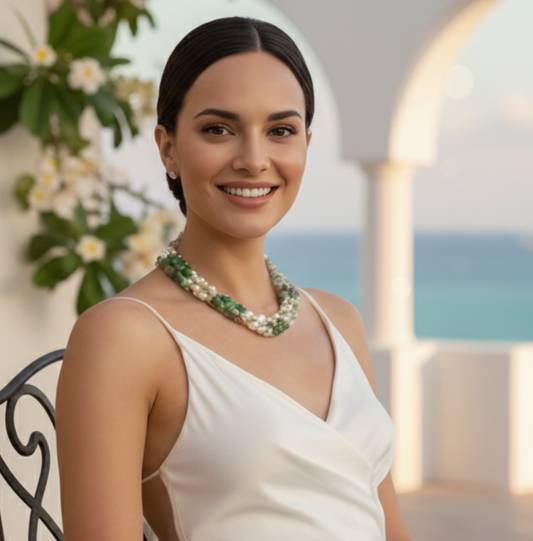 Ibiza Amazonite & Freshwater Pearl Triple-Strand Necklace: Coastal Luxury Statement Jewelry