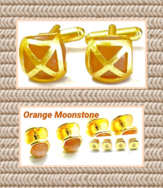 Orange Moonstone & 22k Gold Vermeil Gemstone Cufflinks w/Logo
