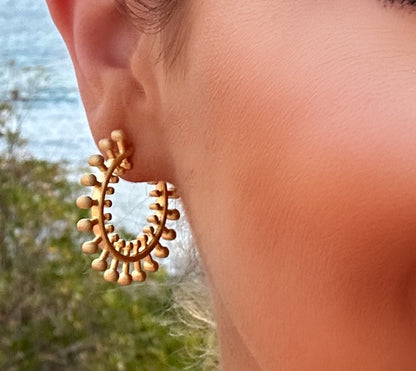Lovely 22K Gold Vermeil Statement Earrings with Bali Granular Details