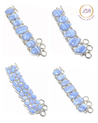 Blue Lace Gemstones .925 Silver Adjustable Bracelet(s)