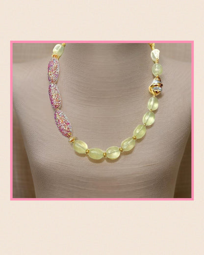 Luminous Natural Lemon Quartz and Keshi Pearl Gold Statement Necklace