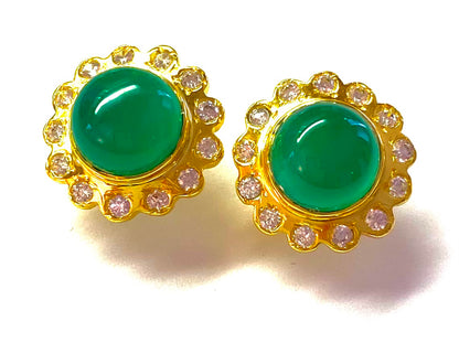 Green Onyx Gemstone Gold Stud Earrings 1”