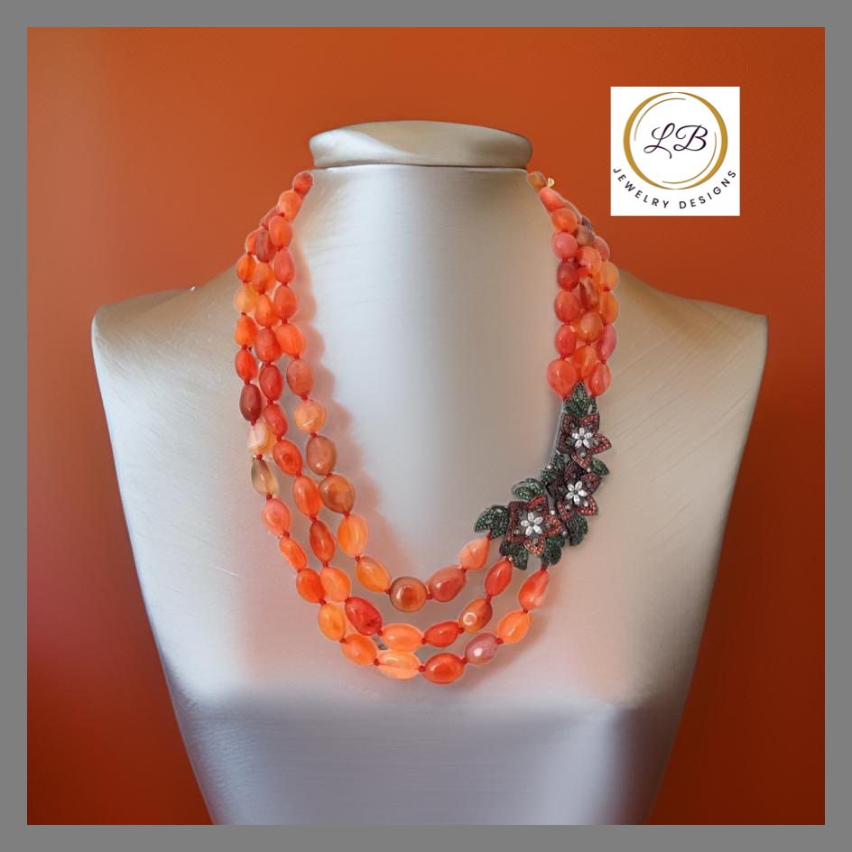 Vibrant Triple-Strand Carnelian Statement Necklace