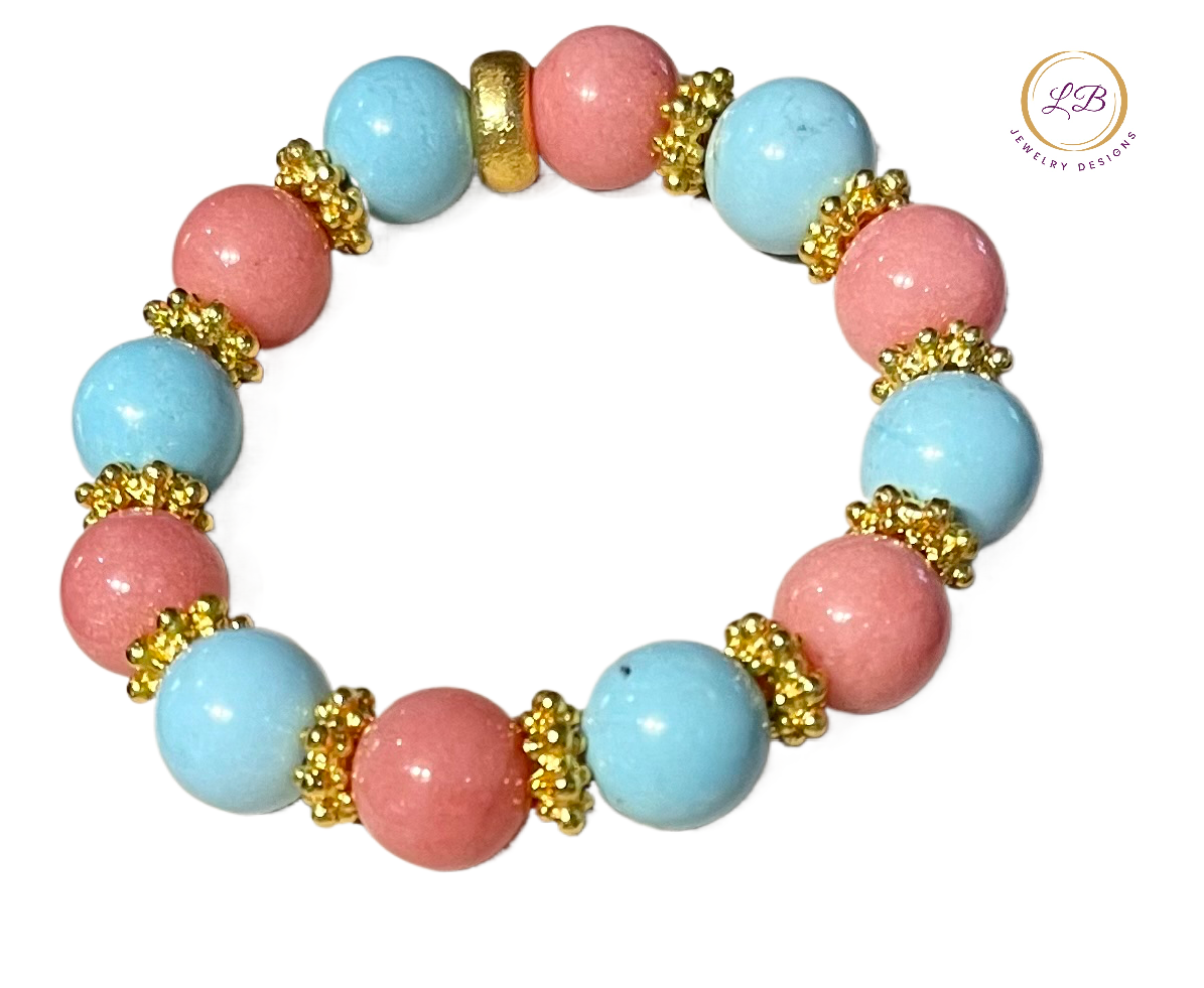 Turquoise & Rhodochrosite Gemstones Beaded Bracelet