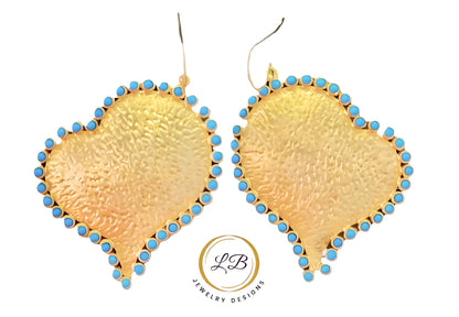 Turquoise Heart-Shaped 22k Gold Vermeil Statement Earrings