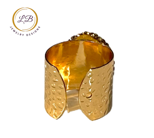 Malachite Adjustable Gold Cigar Ring