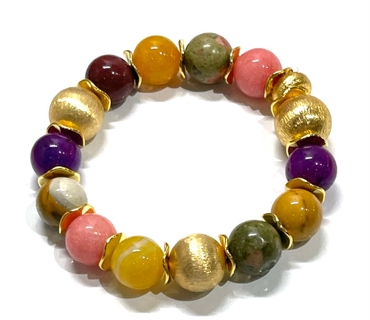 Handcrafted Multi-Gemstone Gold Beaded Bracelet