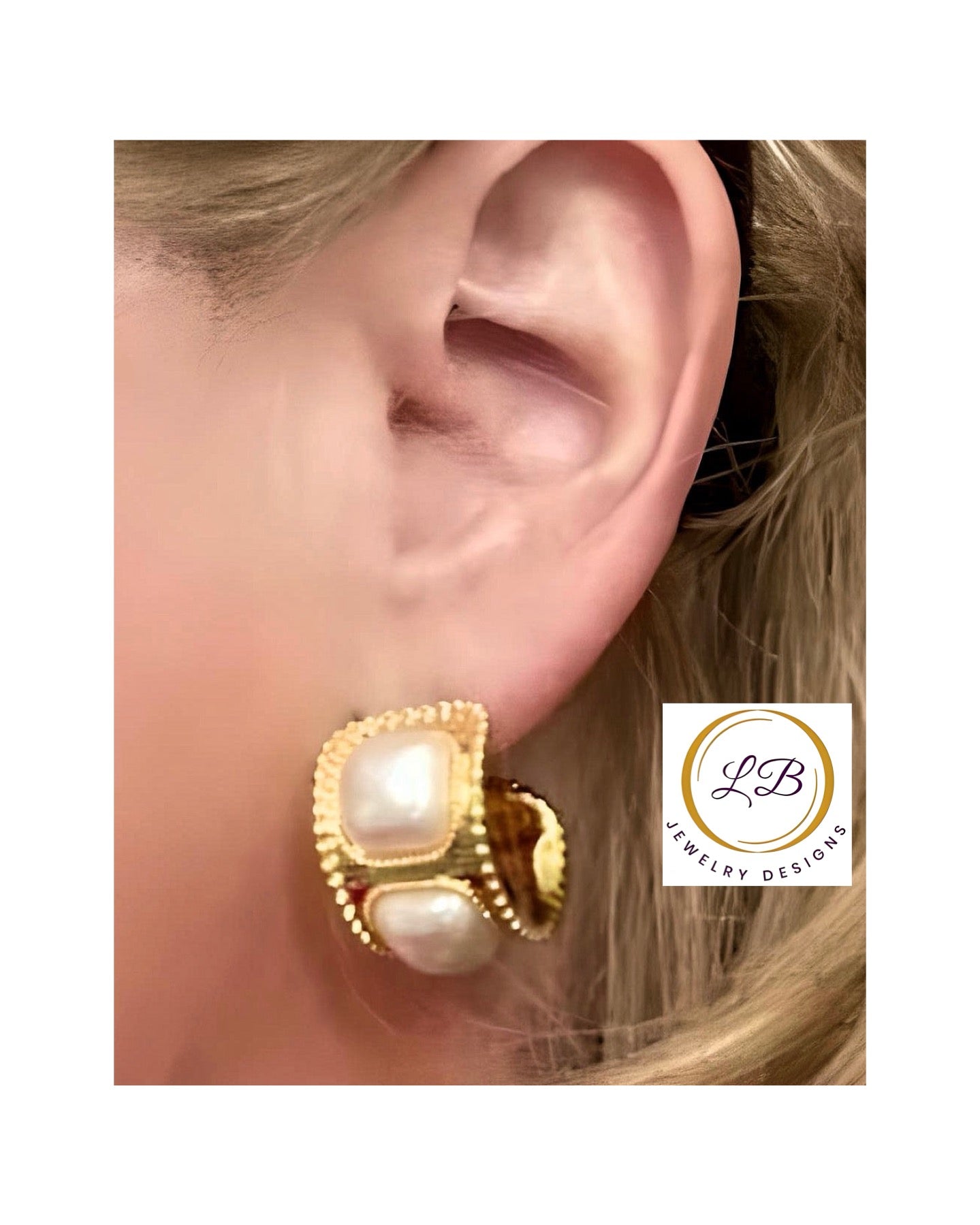 Classic Pearl Shell Gold Hoop Earrings 1”