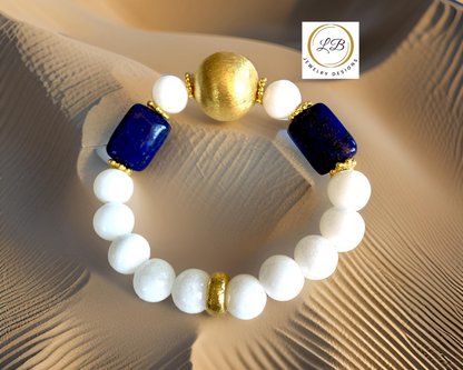 Lapis Lazuli and Alabaster Gemstones Brushed Gold Vermeil Bracelet