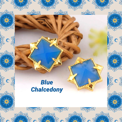 Blue Chalcedony Pyramid Stud Earrings