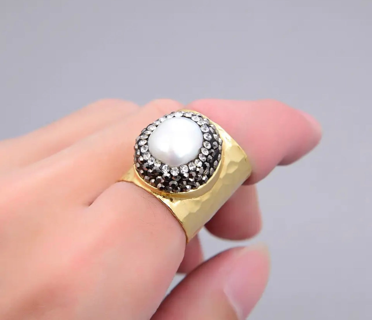 Baroque Pearl Adjustable Gold Cigar Ring