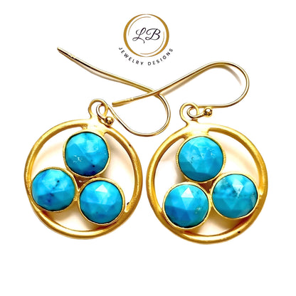 Turquoise & 18K Gold Vermeil Dangle Earrings 1.5"