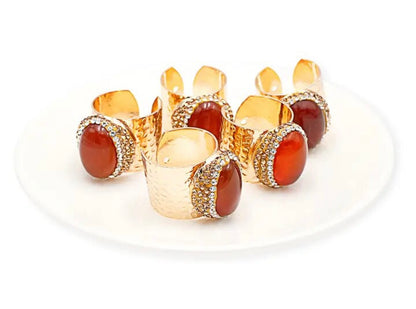 Adjustable Cigar Ring - Orange Carnelian Rose Gold