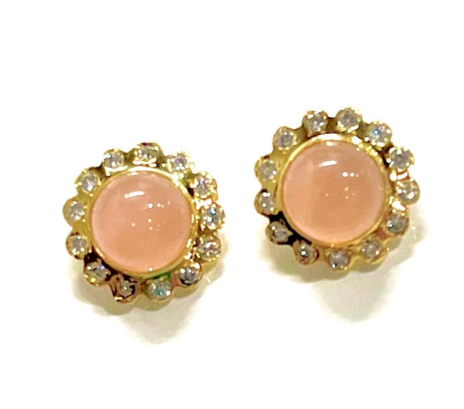 Light Pink Quartz Gemstone Gold Stud Earrings