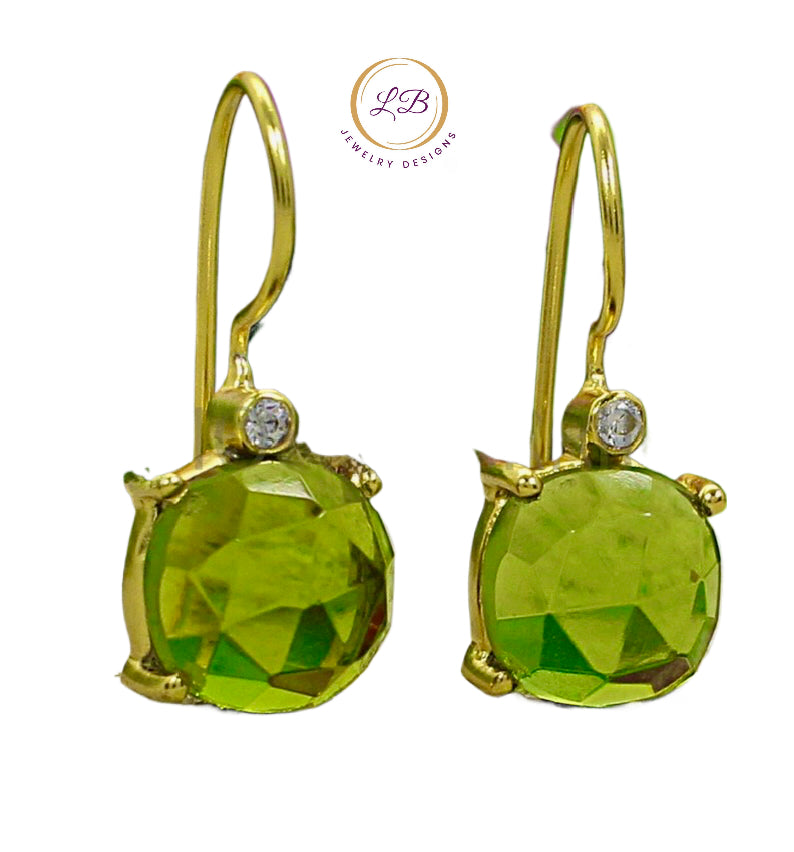 Lovely Green Peridot Pave Gemstone Dangle Earrings 1.0”