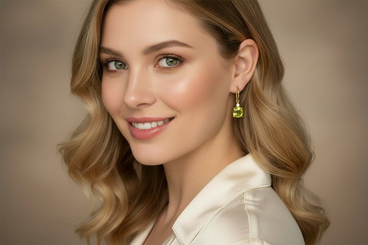 Green Peridot Pave Gemstone Dangle Earrings 1.0”