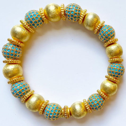 Elegant and Classic 24k Gold Pave Beads and Gold Vermeil Beaded 7 Bracelet