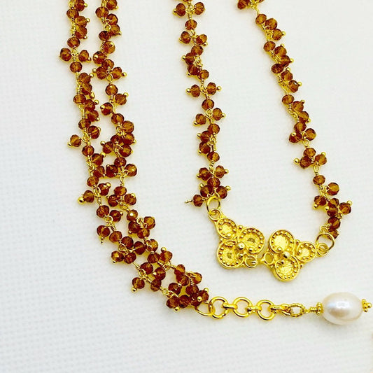 Topaz Gemstone Cluster Chain Pendant Necklace 30"
