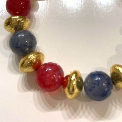 Blue Sodalite, Red Agate and 18k Gold Vermeil Beaded Bracelet