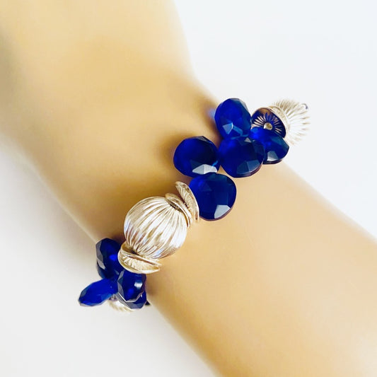 Ink Blue Quartz Faceted Heart-Shaped Briolette Bracelet with Sterling Silver and a Toggle Clasp, Gold Vermeil with Toggle Clasp
