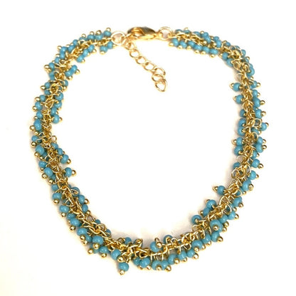 Turquoise Cluster 22k Gold Chain Bracelet