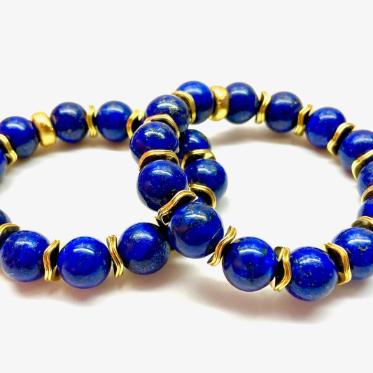 Classic Lapis Lazuli Gemstone Gold Beaded Bracelet