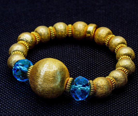 Brushed Gold Vermeil Beaded Bracelet with Blue Swarovski Crystal Accents