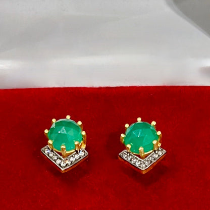 Petite Green Onyx and Rhodium Gold Stud Earrings