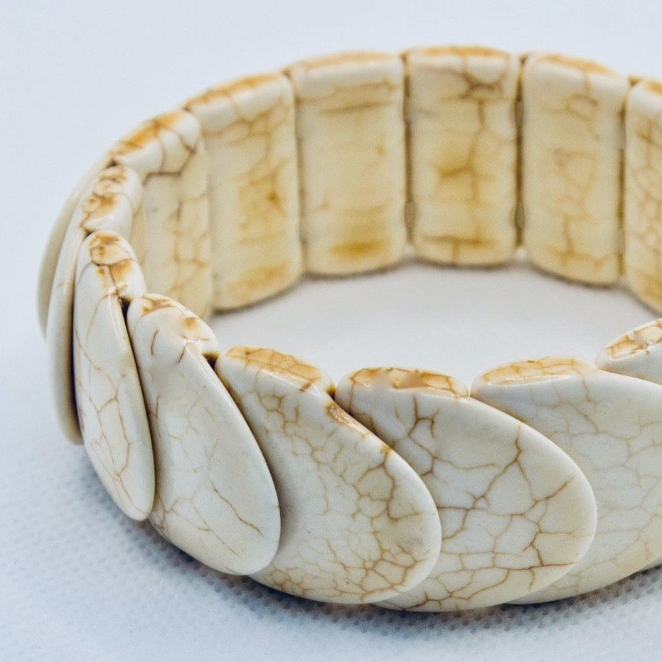 Creamy White Coral Gemstone Bangle Bracelet