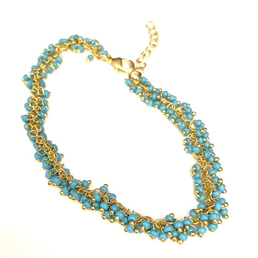 Turquoise Cluster 22k Gold Chain Bracelet