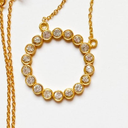 White Topaz Gold Halo Pendant Chain Necklace